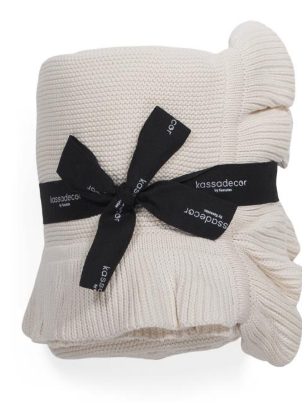 KASSATEX Cream Knit Ruffle Trim Throw